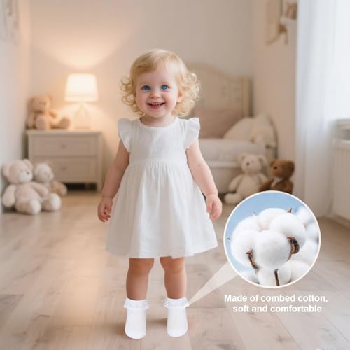 Baby-Girls Socks Eyelet Ruffle Frilly Lace Socks 4 Pair Dress Sock for Newborn Infant Toddler Little Girls4