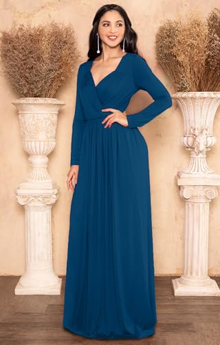 Image of KOH KOH Womens Long Sleeve Empire Cocktail Elegant Evening Versatile Maxi Dress