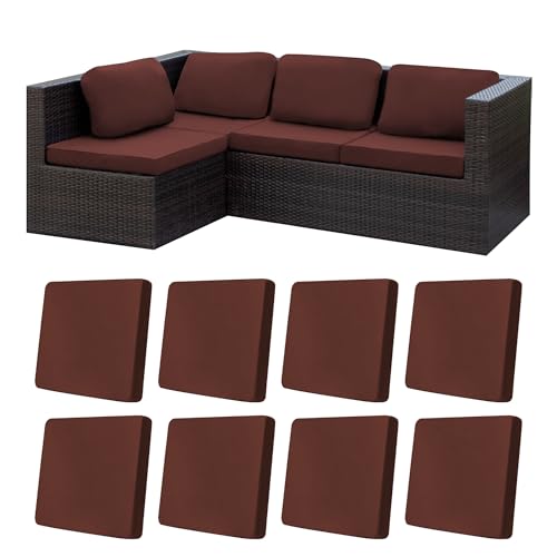 Image of 8Pcs Stretch Patio Cushion Covers,Outdoor Couch Covers Replacement,Outdoor Couch & Sofa Slipcovers,for Patio Furniture Cushion Covers,Washable Reusable Furniture Protector (Light Coffee,Cover Only)