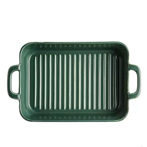 MGHRUEWH Plato para Lasaña De Cerámica, Rectangular con Asas, Elegante Juego De Cazuela para Hornear, Cocinar, Preparar Pasteles Y Banquetes.,Verde