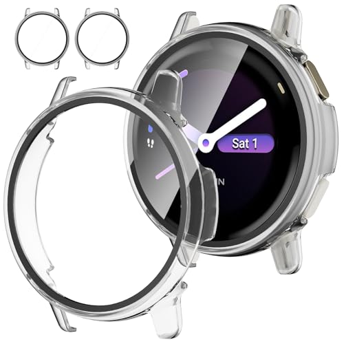 Rc-Z Screen Protector Case for Garmin vivoactive 6 Smartwatch, [2-Pack] Hard PC Bumper & Tempered Glass Full Face Cover Replacement Accessories for Garmin Active 6, Clear