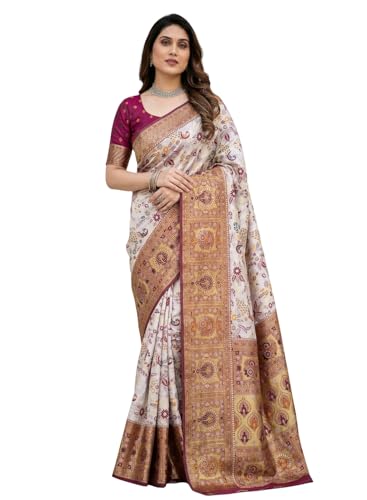 Image of C J Enterprise Women's Kanjivaram Style Soft Silk Saree Heavy Zari Woven Traditional Wedding Saree with Blouse Piece (Morpankh)