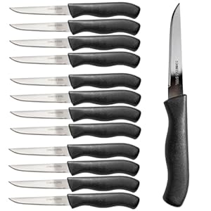 Paring and Garnishing Knife, 12-Piece Set, Knives with Straight Edge 3 Inch Blade, Stainless Steel, Spear Point, Fruit and Vegetable Cutting and Peeling, Black