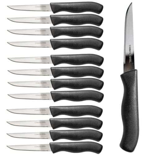 Paring and Garnishing Knife, 12-Piece Set, Straight Edge, Black