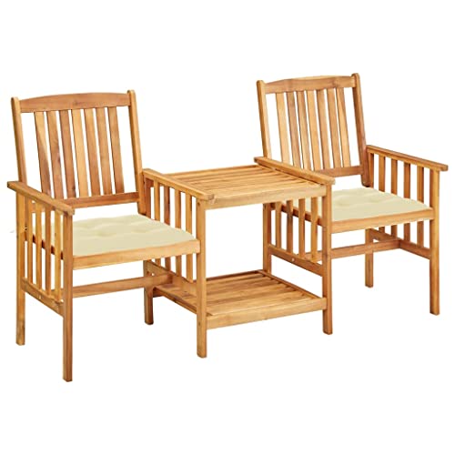 KCCKOM Garden Furniture Set Patio Chairs with Tea Table and Cushions Solid Acacia Wood