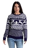 Damen Weihnachtspullover Pullover Relaxed Fit Bequem Klassisch Rundhals Langarm Retro Rentier...