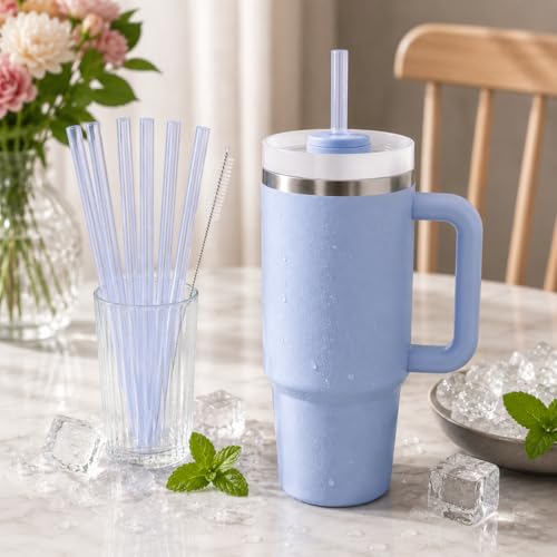 Image of Replacement Straws Compatible with 30 oz Stanley Quencher Tumbler, 10.5 Inch Reusable Straws, Drinking Cup Accessories, Blue-6 Pack