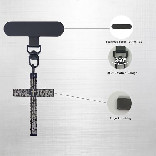 BAMXSXBO Stainless Steel Cross Phone Charm,360°Rotatable Metal Tether Tab Lanyards Patch with Cross Charm for Phone Decor Compatible iPhone and Other Cellphones Silver2 - 1