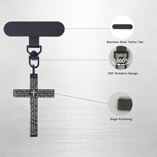 BAMXSXBO Stainless Steel Cross Phone Charm,360°Rotatable Metal Tether Tab Lanyards Patch with Cross Charm for Phone Decor Compatible iPhone and Other Cellphones Silver2