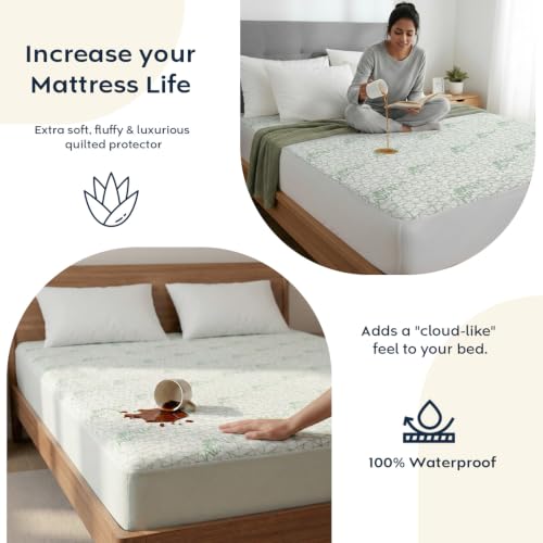 Image of AYKA Combo Pack Waterproof Mattress Protector & 2 Pillow Protectors | Queen 78x60 Inch | 100% Waterproof Aloevera Bed Protector | Breathable, Noiseless Mattress & Pillow Covers | White