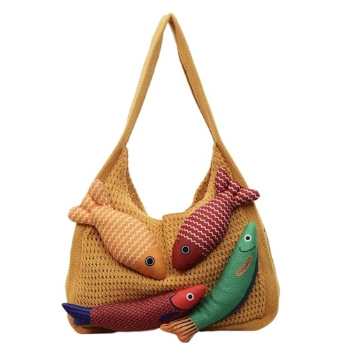 Rwoora 3D-Fisch-Strick-Fransen-Tragetasche,...
