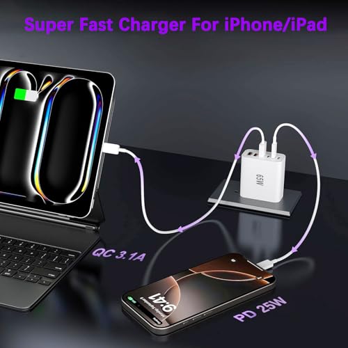 Image of USB C Charger Block,65W iPhone Charger Fast Charging,6-Port USBC Charging Block,Multiport Type C PD+QC Power Plug Wall Charger for All iPhone 17 16 15 iPad Samsung S26 S25 iWatch Pixel Series