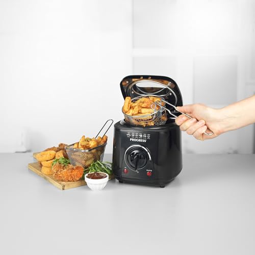 Progress Friteuse Compacte 1L Mini 950W, Panier de Cuisson Amovible Antiadhésif, Facile à Nettoyer, Antidérapant, Contrôle de Température Réglable, Filtre Réducteur d'Odeurs, Garantie 3 ans – Image 5
