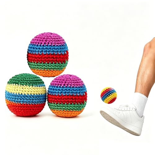 Fskthwr Footbag Set (6 Pack Assorted Colors), Crochet Kick Balls for Adults, Stress Relief Fidget Toy, Outdoor Party Game, Soft Footbags for Group Play (3pcs)