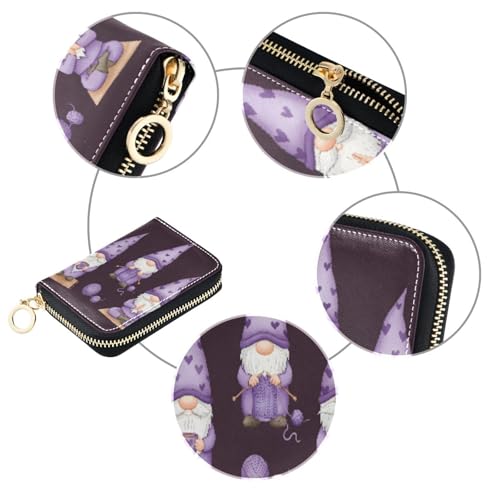 Gnomes Dark Purple Credit Card Holder, Small RFID Blocking Wallet, Accordion Style Card Case with Key Chain Zipper3
