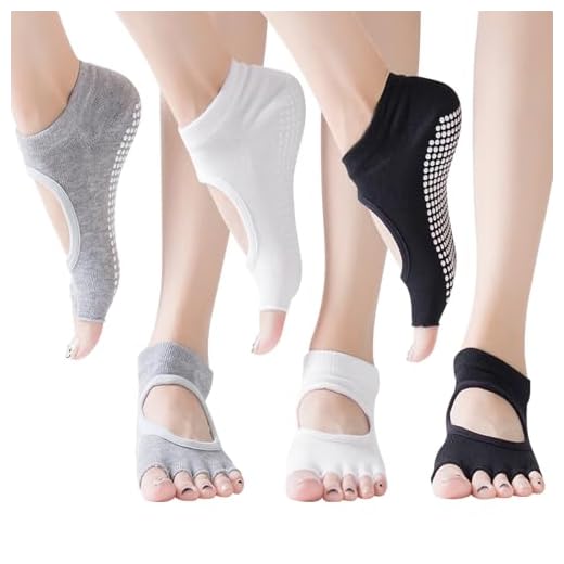 TYXHXTF 3 Pares de Calcetines Antideslizantes para Mujer, Transpirable Calcetines de Yoga Sin Dedos para Pilates, Danza, Fitness, Blanco + Negro + Gris