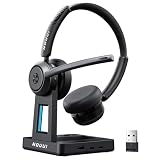 Wireless Headset with Mic for Work, Wireless Headphones with Mic(Noise Cancelling & Mute Button),65H Battery with Charge Base Bluetooth Headset with Microphone for PC/Call Center/Computer/Zooms/Teams
