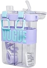 Kids School Water Bottle 2 in 1 Straw and Light Wide Capacity (750ml) Cartoon Square Drinking Cup with Binoculars for Students - Double Cup Leak Proof Safe Lid (mauve)