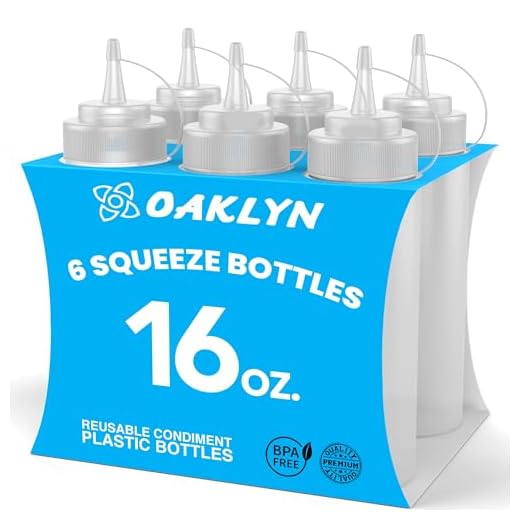 (6pk) 16 oz Plastic Squeeze Squirt Condiment Bottles with Twist On Cap Lids - top dispensers for ketchup mustard mayo hot sauces olive oil - bulk clear bpa free bbq set