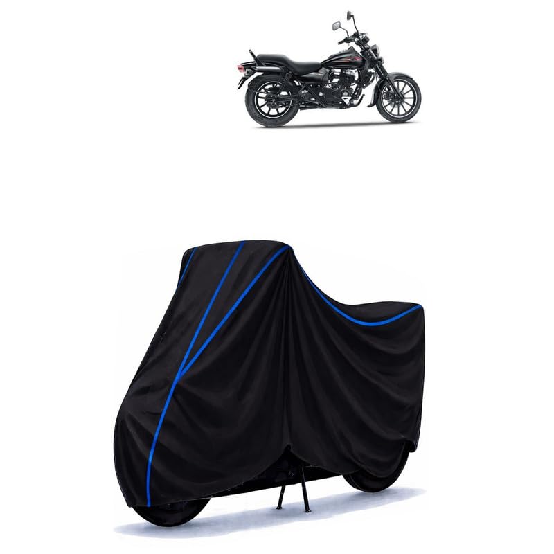 Image of Bajaj Avenger 400 BS6 Bike Cover Water Resistant Universal Motorcycle Rain | Heavy Duty UV Protection, Dust, Scratch Indoor Outdoor All Weather with Black Blue Piping Elastic