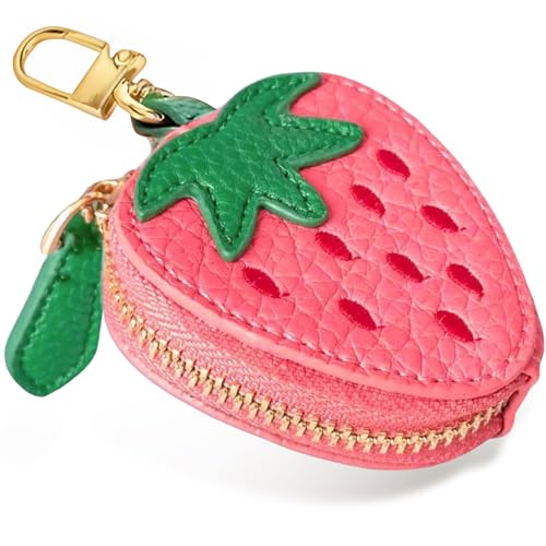 Strawberry Purse Charm Cute Mini Coin Purse Keychain,Mini Leather Cute Zipper Wallet Accessories for Coin Pouch Keychain Wallet Gifts for Girl