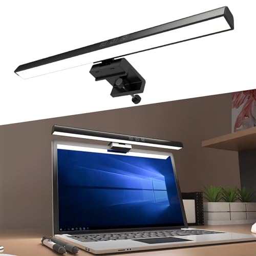 Forrio Computer Monitor Lamp اضاءة قيمنق Eye Caring No Screen Glare e-Reading Task Lamp Touch Control Dimmable 3 Color Temperature timer 60 minutes for Office/Home(33cm Black)
