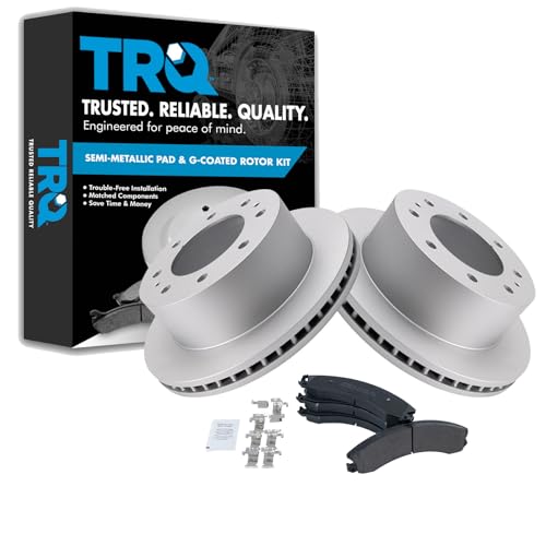 Image of TRQ Rear Metallic Brake Pad & Coated Rotor Kit Compatible with Chevy GMC 2500 3500 HD Truck