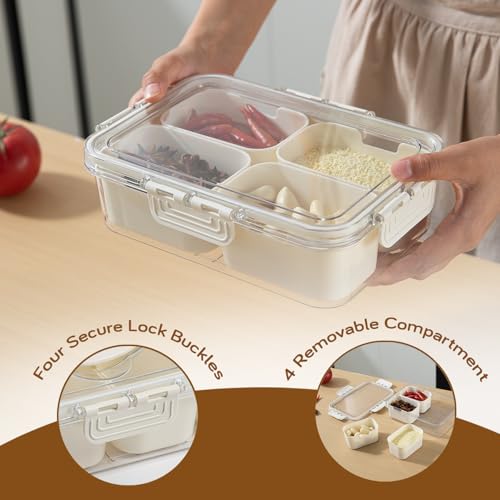 Image of HOKIPO Fridge Storage Containers with 4 Partition - BPA Free Food Grade Plastic Storage Containers for Refrigerator & Freezer | Fresh Vegetable Crisper Box & Kitchen Storage Set (AR-6106)