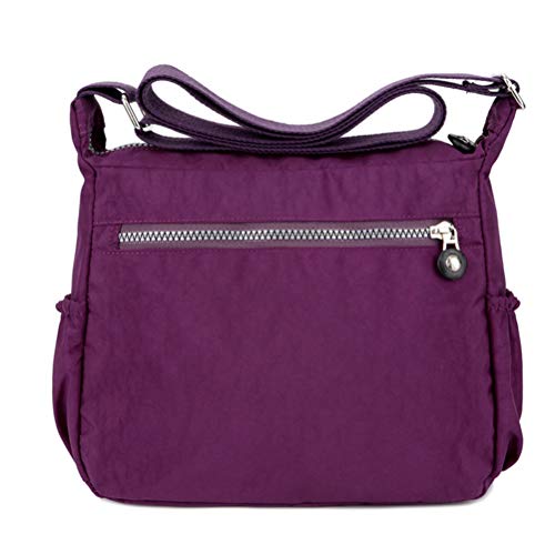 Tendycoco Bolsa tiracolo de poliéster com zíper (roxa), Roxa, Size 1