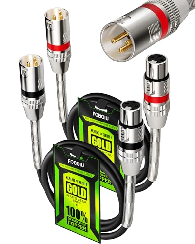 Câble XLR anti-interférence OFC blindé 0,9m lot de 2 avec ressort de protection métallique
