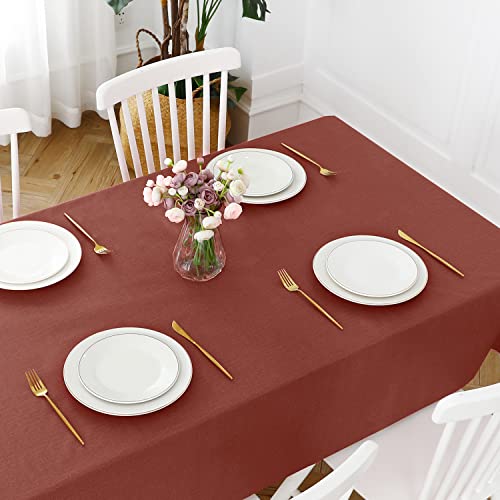 Image of Romanstile Christmas 100% Waterproof PVC Tablecloth, Rectangle Oil Spill Proof Stain Resistant Vinyl Table Cloth, Wipe Clean Plastic Table Covers for Kitchen /Dining /Parties - 60 x 84 Inch, Rust Red