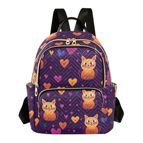 Kagirah Whimsical Cat Print Quilted Backpack Fashion Backpack Purse for Women Shoulder Bag Travel Casual, Medium Cover
