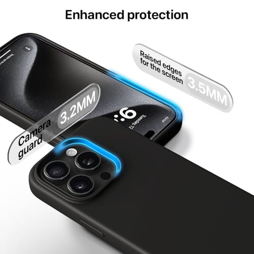 Image of eller sante Silicone Back Cover Case for iPhone 15 Pro Shockproof Scratch Resistant Slim Fit Protective Design Military-Grade Protection Support Mag-Safe Wireless Magnetic Charging- Black