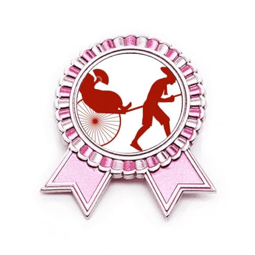 Broche rose avec motif Jinrikisha de la culture chinoise en métal taille M
