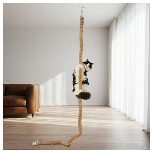Weysat Katzenkletter-Juteseil mit Haken, Deckenmontage, Kätzchen, Kratzbaum, Kletterseil, Spielzeug für drinnen und draußen, 5 cm x 2,7 m