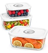URPOWER Glass Vacuum Seal Containers for Food Storage, 3PCS Set(S,M,L) with Lids, Airtight Food S...