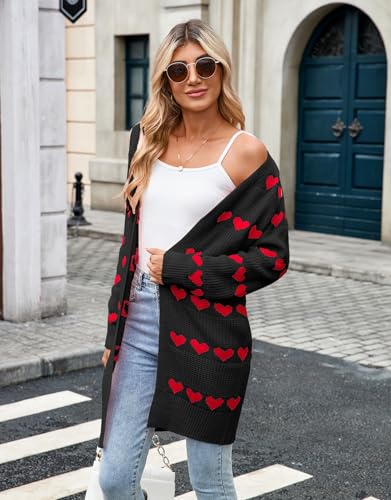 Image of Alsol Lamesa Women's Long Sleeve Heart Cardigan Sweaters V Neck Open Front Knit Coat