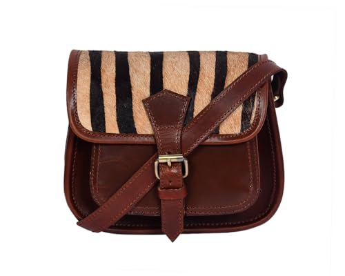 Image of Celtic Women's Leather Hair-On Flap Crossbody Sling Bag - Adjustable Strap