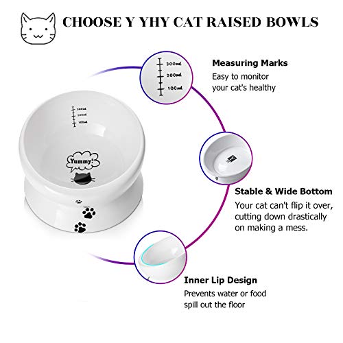 Y Yhy Elevated Cat Food Bowl, Raised Pet Food And Water Bowl, Cat And Small Dog Bowl, Tilted Ceramic Cat Water Bowl No Spill,15Oz, Dishwasher Safe #TOP3