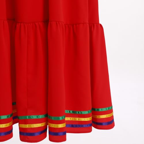 Mexikanisches Kleid für Damen, Cinco De Mayo Fiesta, schulterfrei, Rüschenkleid, Gürtel, Sommer, Strand, Farbblock, Regenbogenstreifen, Rew White, XXL