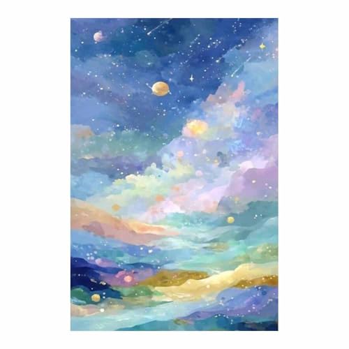 Tableau fleurs aquarelle galaxie nuit déco murale moderne poster bleu chambre 80x120