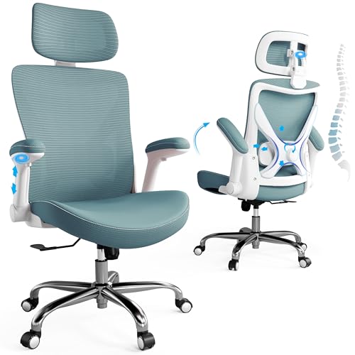 Ergalithic Office Home Ergonomic Desk Chair-Computer X-Shaped Chair Mesh PU Leather with Adjustable Lumbar Support-Executive Chair High Back Flip-Up Arms for Long Hours