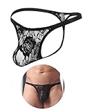 comeondear Durchsichtige String Tanga für Herren Spitzen Unterwäsche Große Größen Sissy Dessous Männer Mesh Unterhosen Bulge Pouch Mini Slip T Back Low Rise Thong Gay Underwear Briefs(Schwarz,L)