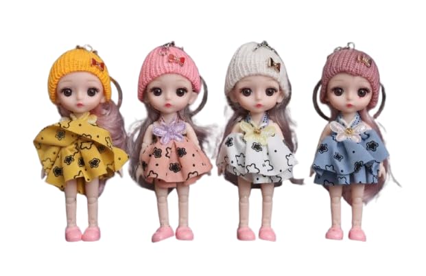 Mini Doll Keyring with Pink Cap Red Dress Long Brown Hair Bag Charm Backpack Accessory for Girls Women - Pack of 4 | THE ERICSSON ENTERPRISES-image-4