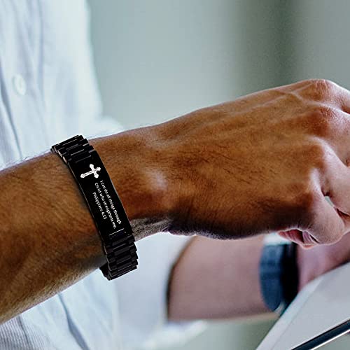 Krfitya Religious Quote Faith Christian Bible Verse Bracelet Stainless Steel Jesus Cross Scripture Engraved Bracelet Inspirational Encouragement Id Wristband For Men #TOP5