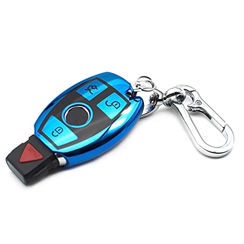 INFIPAR Fit for Mercedes Benz C E S G M CLS CLK G R Class Sprinter 300 Series Smart TPU Key Fob Remote Cover Case Shell Glove Pouch Holder Protector Keyless Entry Sleeve Accessory, w/ Key Chain, Blue -  IP1422