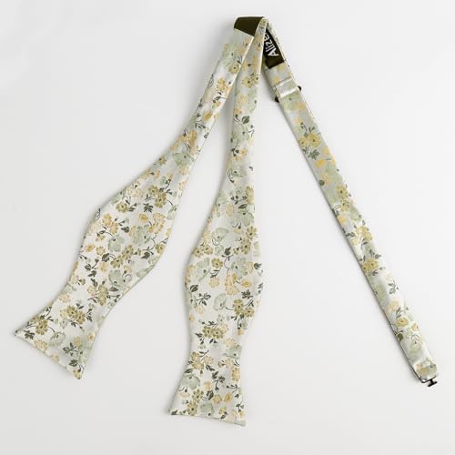 Image of Alizeal Mens 2pcs Floral Bow Tie Set | Self-tied Elegant Pocket Square Set for Wedding