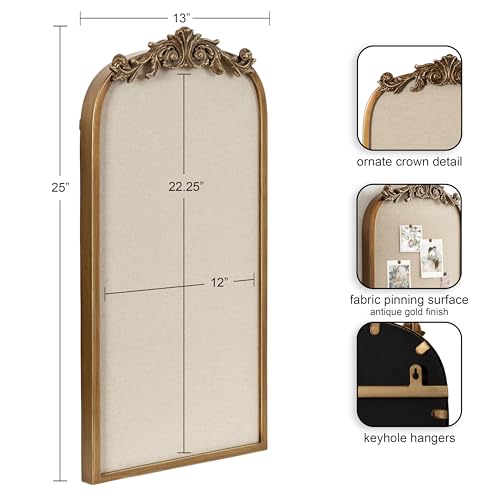 Image of Kate and Laurel Arendahl Arch Pinboard; Gold; 13 x 25; Framed Arched Ornate Vintage Cork Board for Unique Display; Organization; and Decor Options