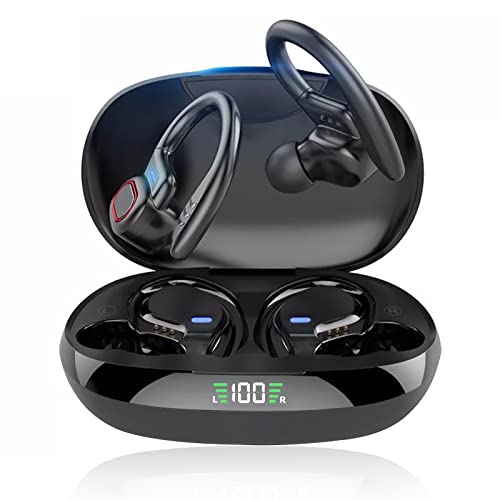 Auriculares Inalámbricos Deportivos, Auriculares Bluetooth Reducción de Ruido, Cascos Inalámbricos Bluetooth con Microfono, Control Táctil, LED Pantalla, 48Hrs de Reproducción Auriculares