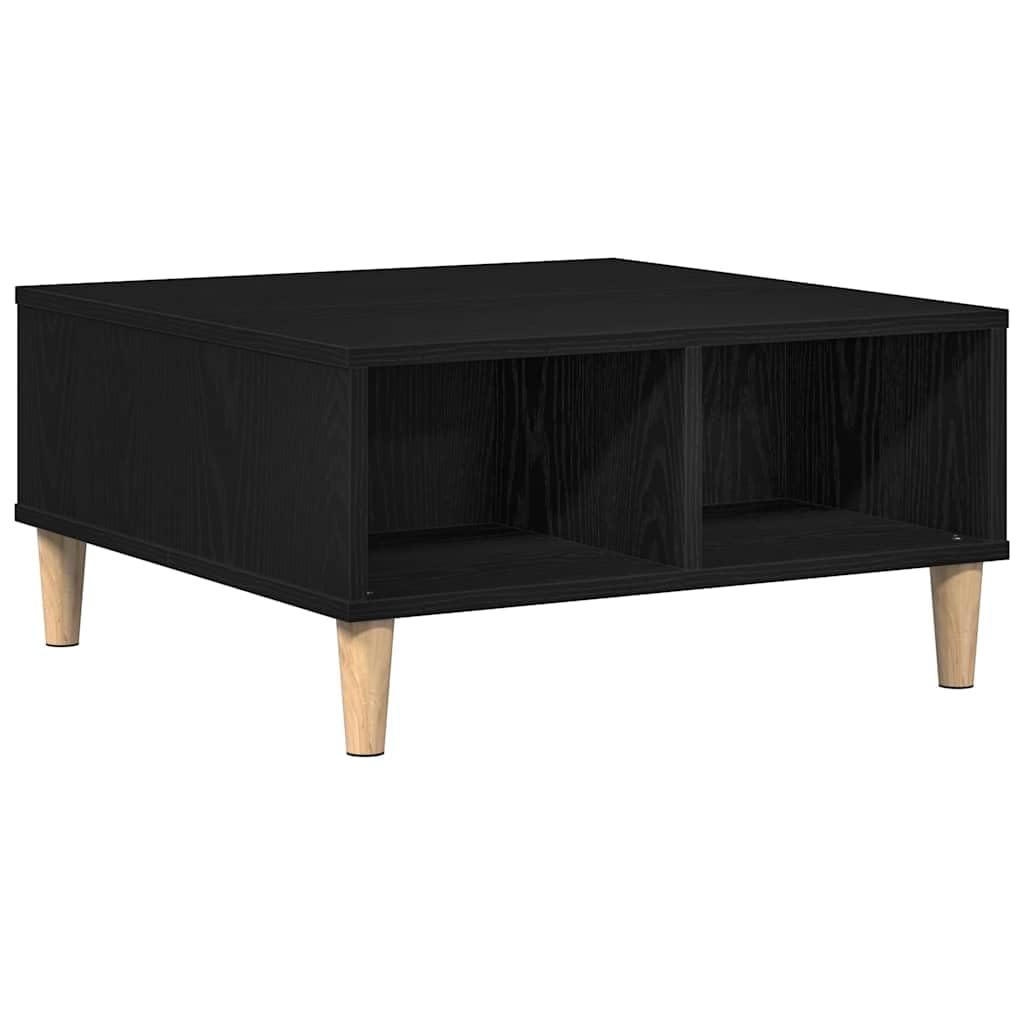 Mesa de centro de roble negro 60 x 60 x 30 cm, madera de ingeniería, 2 estantes, 75 kg, mini mesa de salón